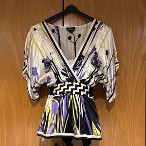 Bebe Women's Multicolor V-Neck Top 100% Silk